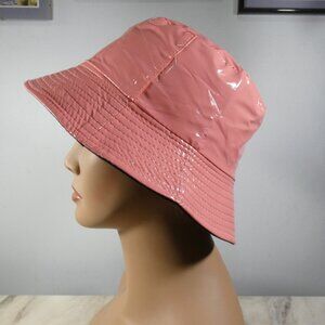 Cute Stylish Reversible Rain Bucket Hat, Salmon Pink P/U and Black Poly